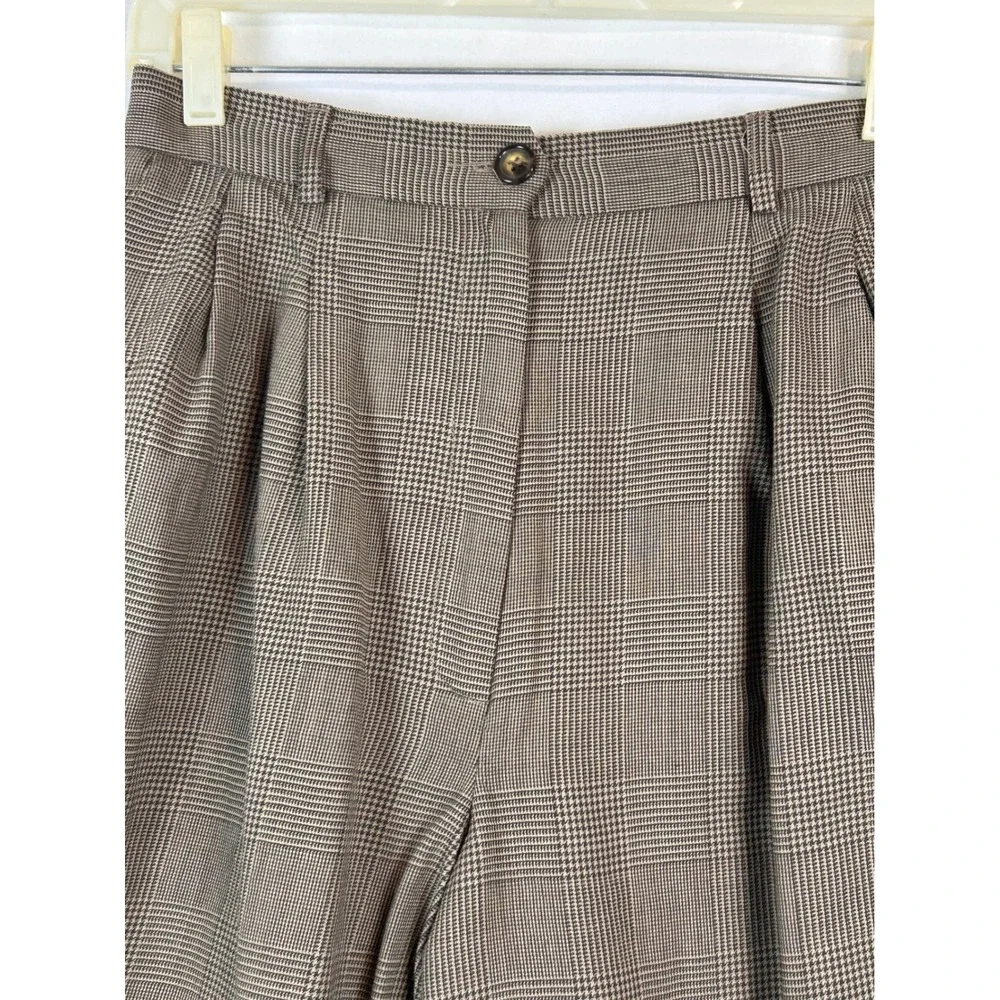Vintage High Waisted Pleated Plaid Trousers Brown Glen Check Tapered Pants 10
